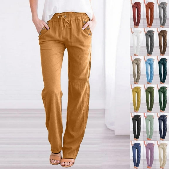Women's Beach Casual Trousers in Soft Cotton with Elastic Waist Comfortable Long Pants for Summer Lounge