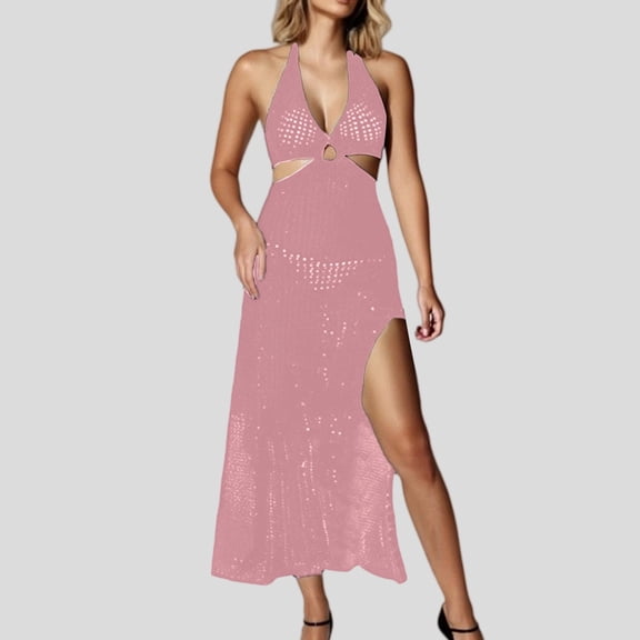 Women's Beach Cover Up Dress Swimwear Cover Ups V Neck Sleeveless Long Knit Crochet Bikini Wrap Sun Summer Bathing Suit Cover up Skirt Cover up for Girls Bathing Suit Cover Ups for Women Long Chiffon