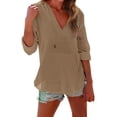 thumbnail image 1 of Women's Beach Cover Up，Hoodies Sweatshirt Long Sleeve V Neck Pocketed Hooded Shirt Top, 1 of 1