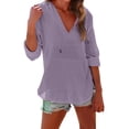 thumbnail image 1 of Women's Beach Cover Up，Hoodies Sweatshirt Long Sleeve V Neck Pocketed Hooded Shirt Top, 1 of 1
