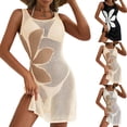 thumbnail image 1 of Women's Beach Cover Up Skirt Hollowed Out Knitted Bikini Swimsuit Sun Dress for Resort Vacation Pool,Khaki,XL, 1 of 4