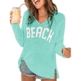 thumbnail image 1 of Women's Beach Cover Ups Letter Beach Sweater Crochet Tops | Pullovers Jumper Top, Split Hem Knit, Long Sleeve V Neck, Lightweight Beach Sweaters,2XL, 1 of 6