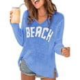 thumbnail image 1 of Women's Beach Cover Ups Letter Beach Sweater Crochet Tops | Pullovers Jumper Top, Split Hem Knit, Long Sleeve V Neck, Lightweight Beach Sweaters,M, 1 of 6