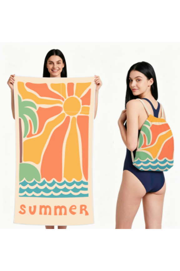 Beach Towel 71"x36", Converts into a Bag, Oversized Microfiber Bath Towel, Lightweight and Quick-Dry Beach Blanket for Travel, Picnic, Camping, Pool