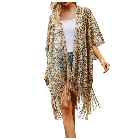 Women's Beach Cover up Swimsuit Kimono with Print, Loose Casual Resort Wear