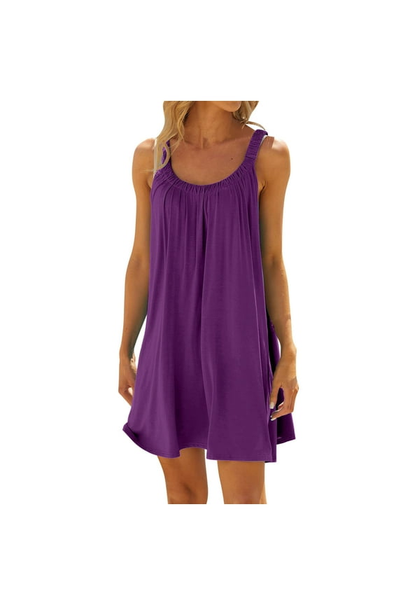 Women's Beach Dress Bikini Coverup - Viscose/Spandex, Sleeveless, Flowy Fit, Summer Vacation