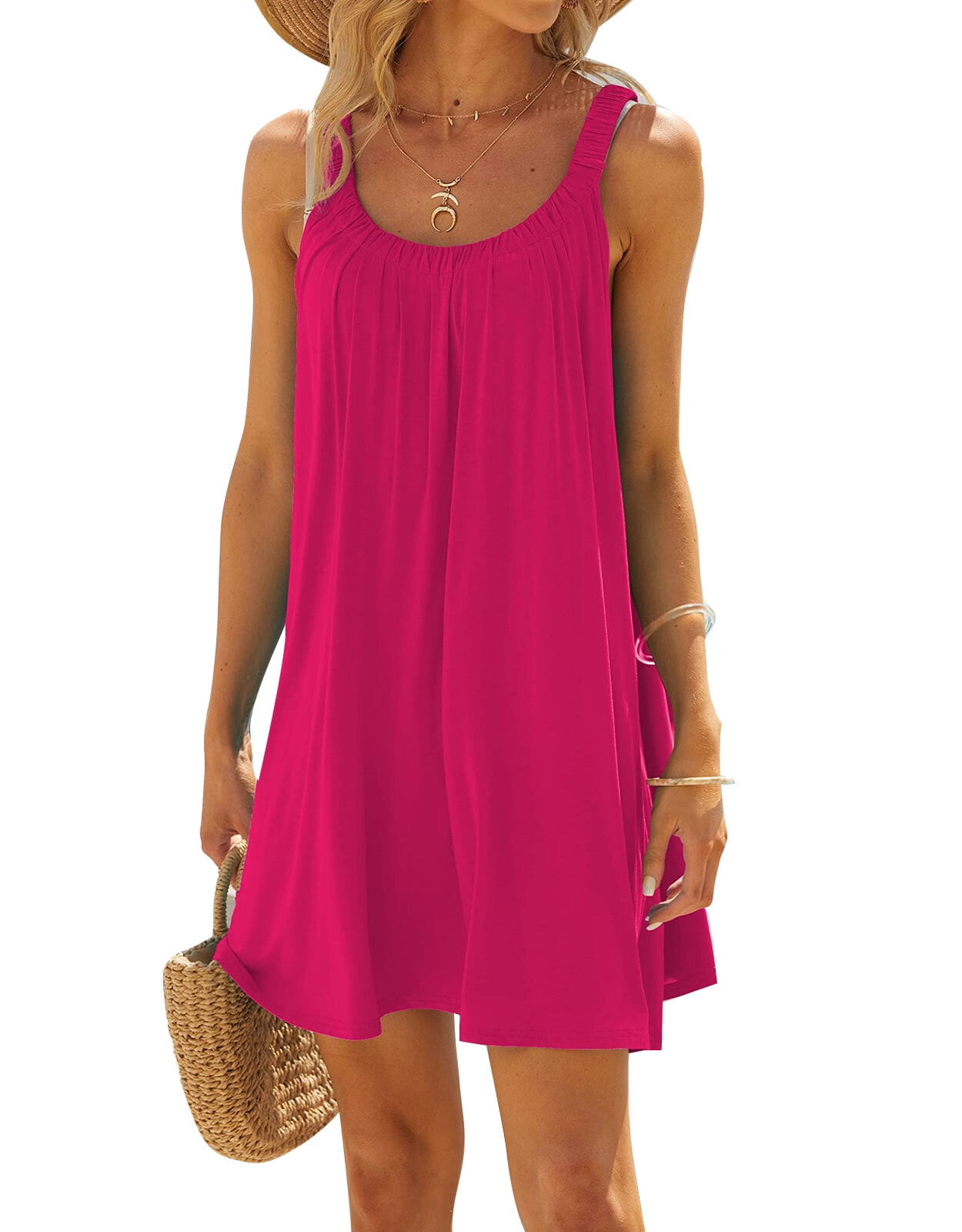 MISFAY Women's Beach Cover Up Dress - Halter Tank Dress With Pockets For Vacation