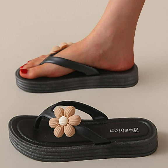 Women's Beach Flip Flops Fashion Casual Versatile Roman Slippers Flower Thong Soft Memorys Soled Sandals Spring and Summer New Flat Flip-Flops