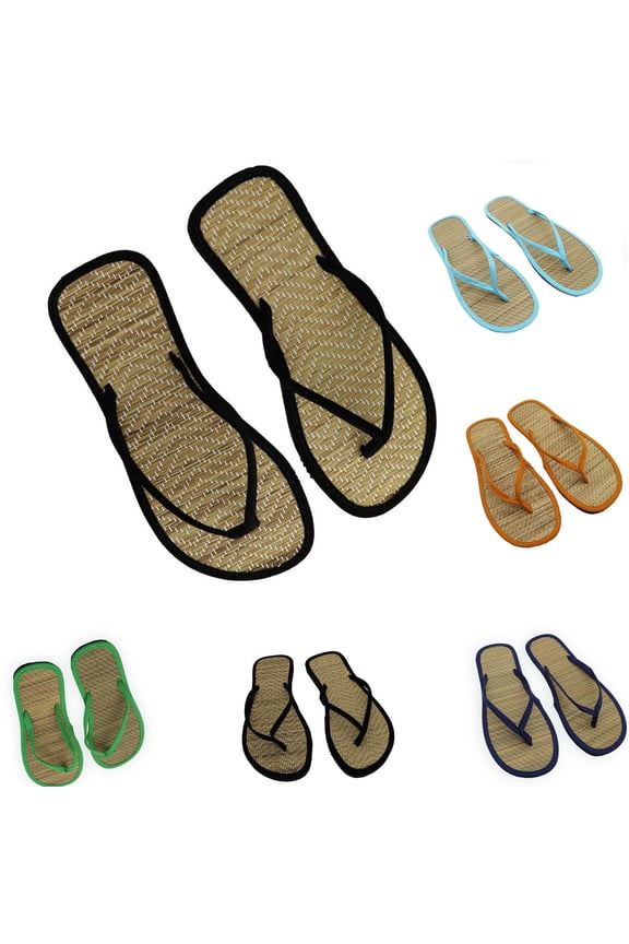 Women's Beach Flip Flops , Women's Flip Flops with Arch Support Women Flat Slippers Comfortable Non- Sandals Silent Bamboo Rattan Flip Flop