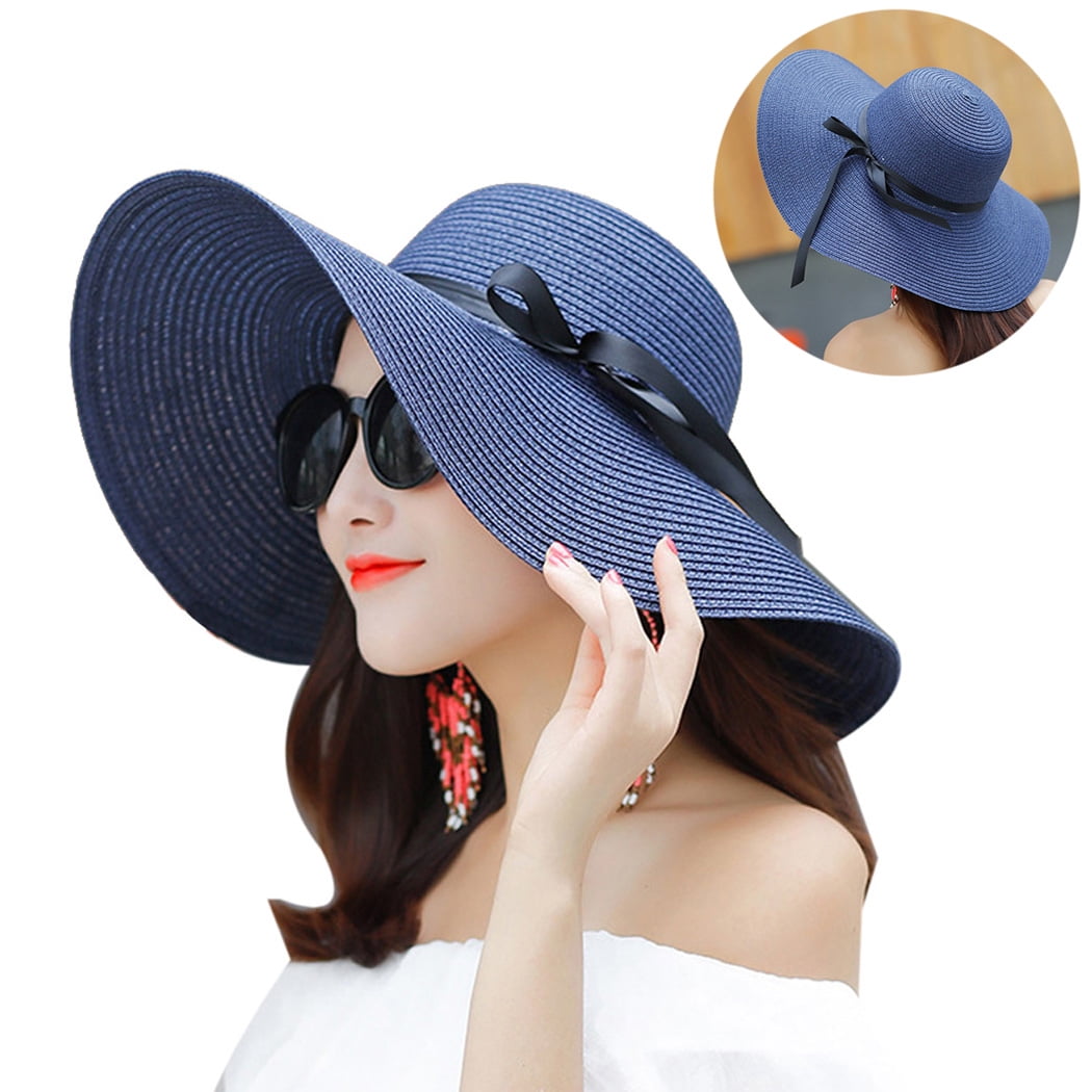 Bangcool Women's Beach Hat Portable Packable Roll Up Wide Brim Sun Visor UV Protection Floppy Crushable Straw Beach Hat Bonnet Beach Cap Sun Hat for