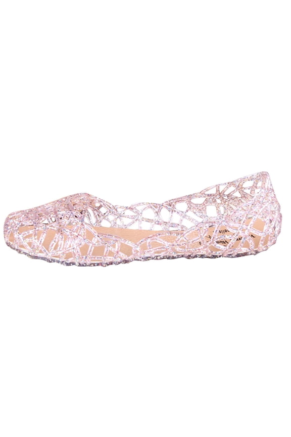 Women's Beach Jelly Shoes Slip On Crystal Summer Soft Hollow Ballet Flats