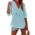 thumbnail image 1 of Women's Beach Linen Gauze Tops Summer Long Sleeve Deep V Neck Shirts Boho Loose tunic Oversized Blouses, L, 1 of 6