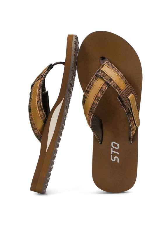 Women's Beach Sandals Flip Flops Lightweight With Arch Support Coffee Size 6