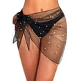 thumbnail image 1 of Women's Beach Sheer Mesh Skirt Pearl Beaded Bikini Cover Up Tie Waist - Chic Embellished Summer Beachwear, 1 of 6
