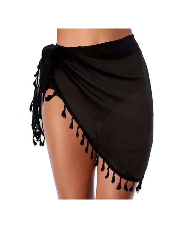 Quick Dry Beach Covering Up Multifunction Headscarf Butt Wrap Skirt with Fringes Detail for Getaways
