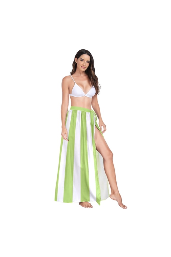 Women's Beach Swimsuit Cover Ups Bathing Suit Coverups Bikini Wrap Dress for Swimwear Apple Green and White Stripes