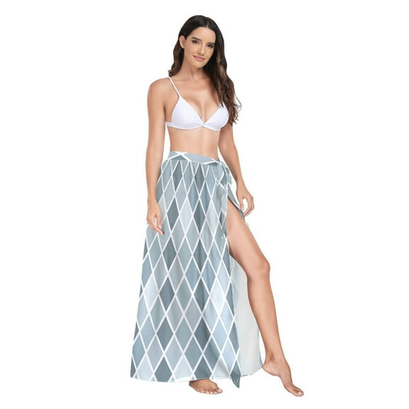 Women's Beach Swimsuit Cover Ups Bathing Suit Coverups Bikini Wrap Dress for Swimwear Bluish White Block M