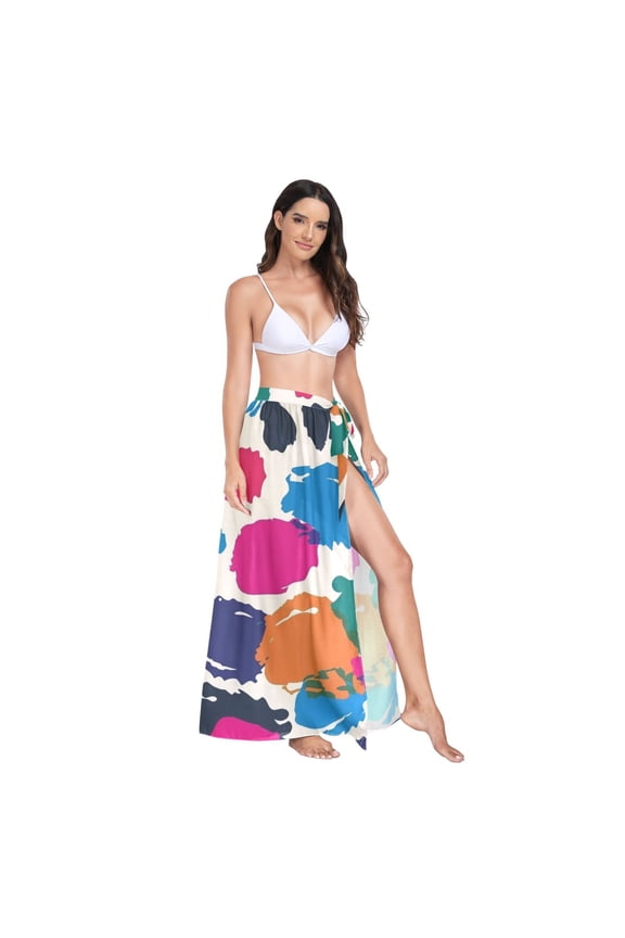 Women's Beach Swimsuit Cover Ups Bathing Suit Coverups Bikini Wrap Dress for Swimwear Colorful Brush Spots