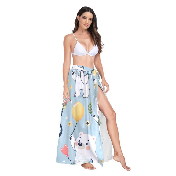 Women's Beach Swimsuit Cover Ups Bathing Suit Coverups Bikini Wrap Dress for Swimwear Cute Cartoon Polar Bears