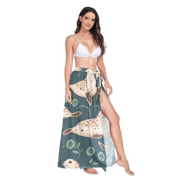 Women's Beach Swimsuit Cover Ups Bathing Suit Coverups Bikini Wrap Dress for Swimwear Cute Sea Lion