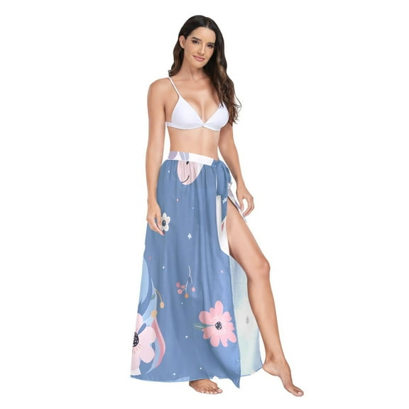 Women's Beach Swimsuit Cover Ups Bathing Suit Coverups Bikini Wrap Dress for Swimwear Cute Unicorn Head and Flowers M