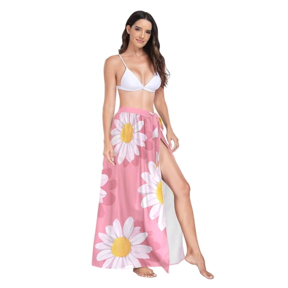 Women's Beach Swimsuit Cover Ups Bathing Suit Coverups Bikini Wrap Dress for Swimwear Cute White Daisy