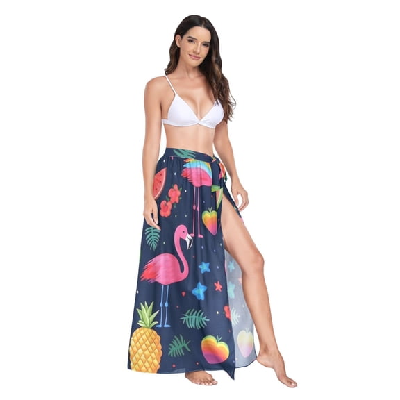 Women's Beach Swimsuit Cover Ups Bathing Suit Coverups Bikini Wrap Dress for Swimwear Flamingo Pineapple Watermelon Heart