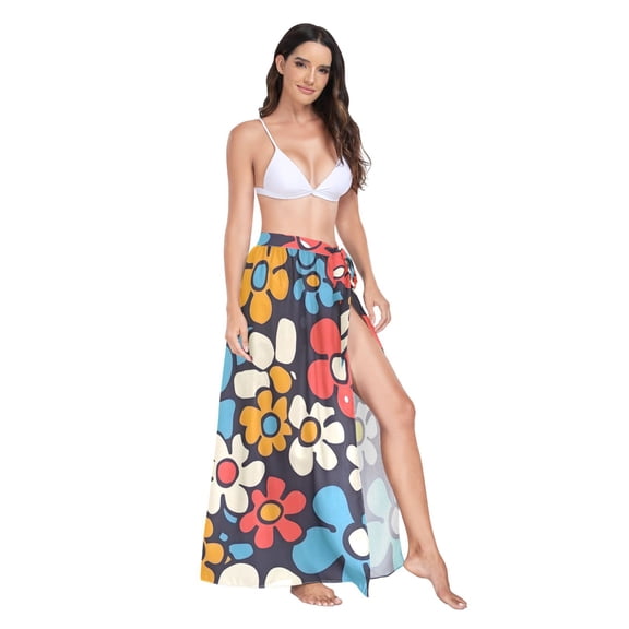 Women's Beach Swimsuit Cover Ups Bathing Suit Coverups Bikini Wrap Dress for Swimwear Groovy Daisy Flowers