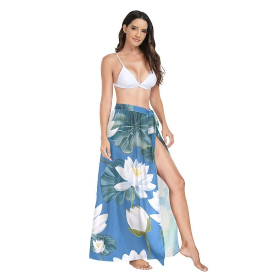 Women's Beach Swimsuit Cover Ups Bathing Suit Coverups Bikini Wrap Dress for Swimwear Lily Flower in Water M