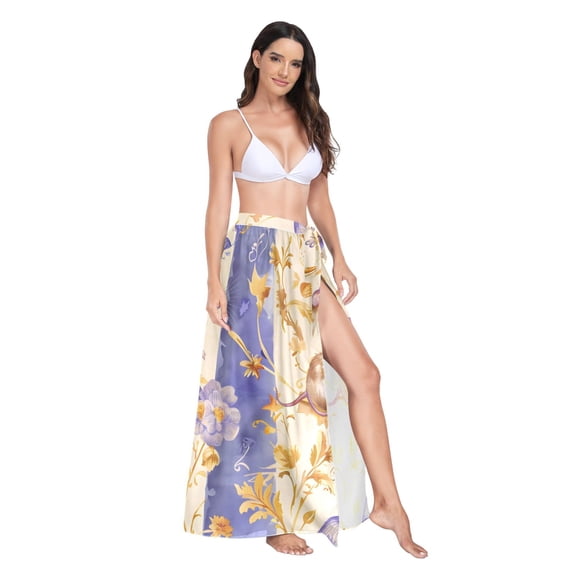 Women's Beach Swimsuit Cover Ups Bathing Suit Coverups Bikini Wrap Dress for Swimwear Mouse and Golden Plant