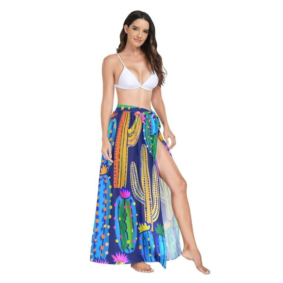 Women's Beach Swimsuit Cover Ups Bathing Suit Coverups Bikini Wrap Dress for Swimwear Neon Colored Cactus