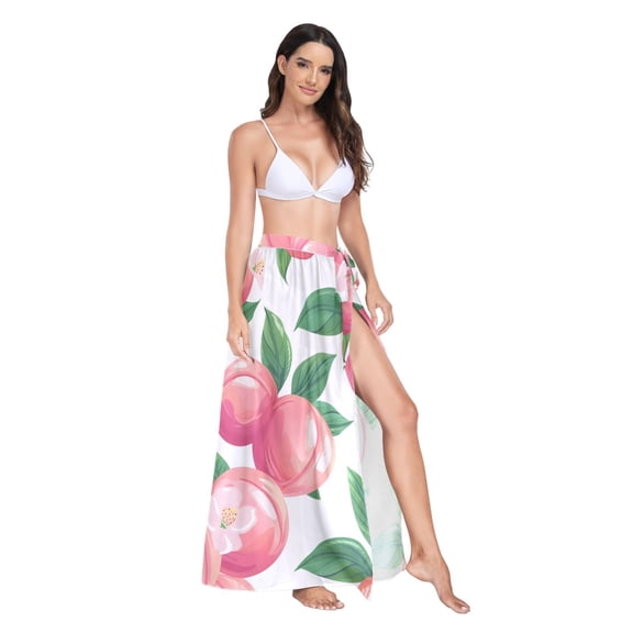 Women's Beach Swimsuit Cover Ups Bathing Suit Coverups Bikini Wrap Dress for Swimwear Peach with Leaf