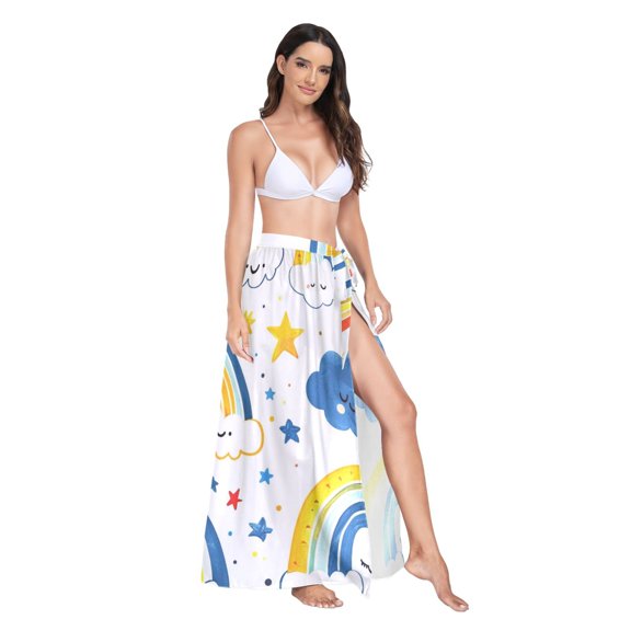 Women's Beach Swimsuit Cover Ups Bathing Suit Coverups Bikini Wrap Dress for Swimwear Rainbows on Cloud