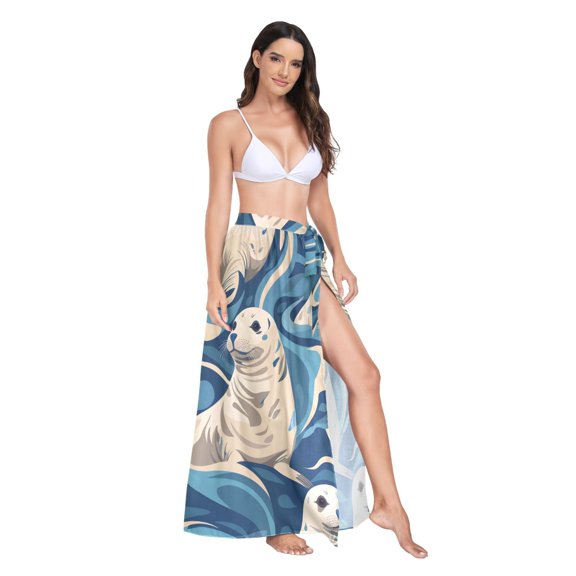 Women's Beach Swimsuit Cover Ups Bathing Suit Coverups Bikini Wrap Dress for Swimwear Sea Lion in Sea