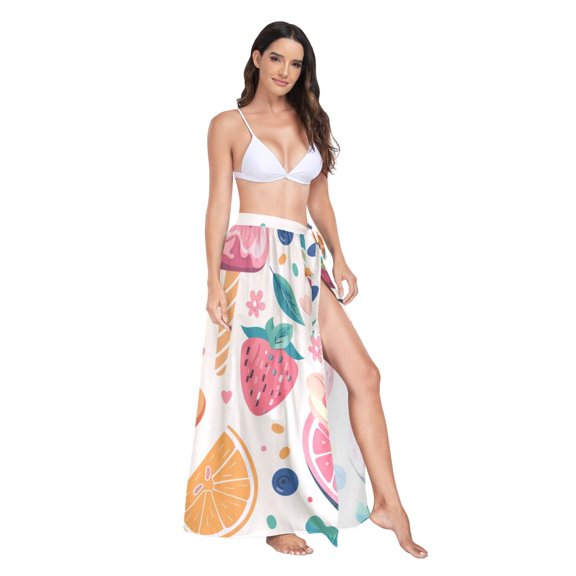 Women's Beach Swimsuit Cover Ups Bathing Suit Coverups Bikini Wrap Dress for Swimwear Strawberry Orange Blueberry Leaf
