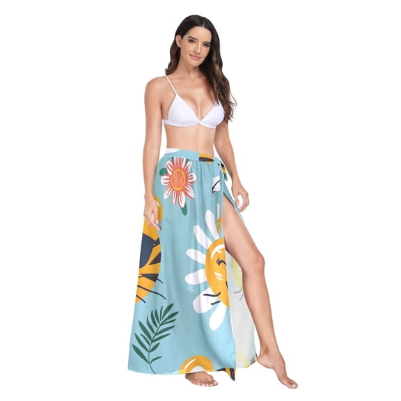 Women's Beach Swimsuit Cover Ups Bathing Suit Coverups Bikini Wrap Dress for Swimwear Tiger Face with Sunglasses