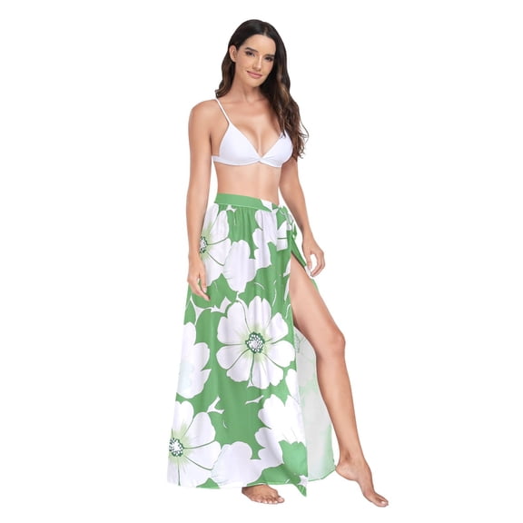 Women's Beach Swimsuit Cover Ups Bathing Suit Coverups Bikini Wrap Dress for Swimwear White Flowers with Petals