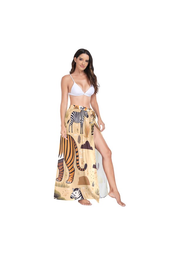 Women's Beach Swimsuit Cover Ups Bathing Suit Coverups Bikini Wrap Dress for Swimwear Wildlife Tiger Zebra Giraffe