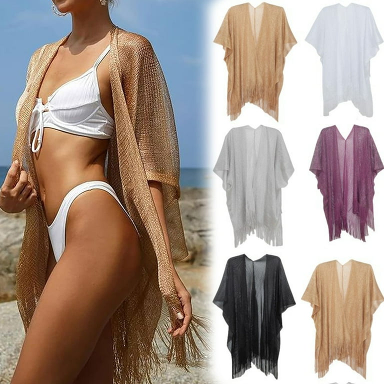 Women s Beach Swimwear Cover Ups Metallic Net Swimsuits Bikini Kimono