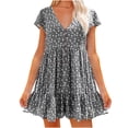 thumbnail image 1 of Women's Beach Tiered Dress Babydoll V Neck Disty Sun Dresses Women Short Sleeve Stretchy Flared Skater Dress, 1 of 5