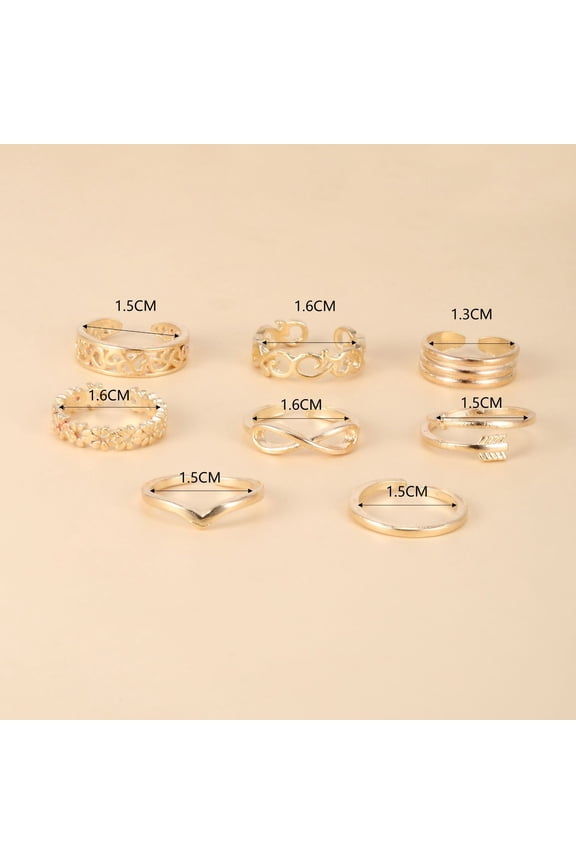 Womens Adjustable Toe Rings Set Geometric Alloy Rings European American Beach Jewelry Gold and Silver Tone Foot Rings Band Set 8 Pcs