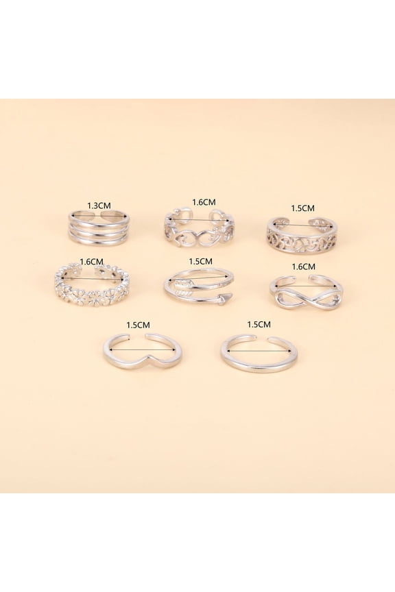 Women Adjustable Toe Ring Set Geometric Alloy Rings European American Beach Jewelry Gold Tone Silver Tone 8pcs