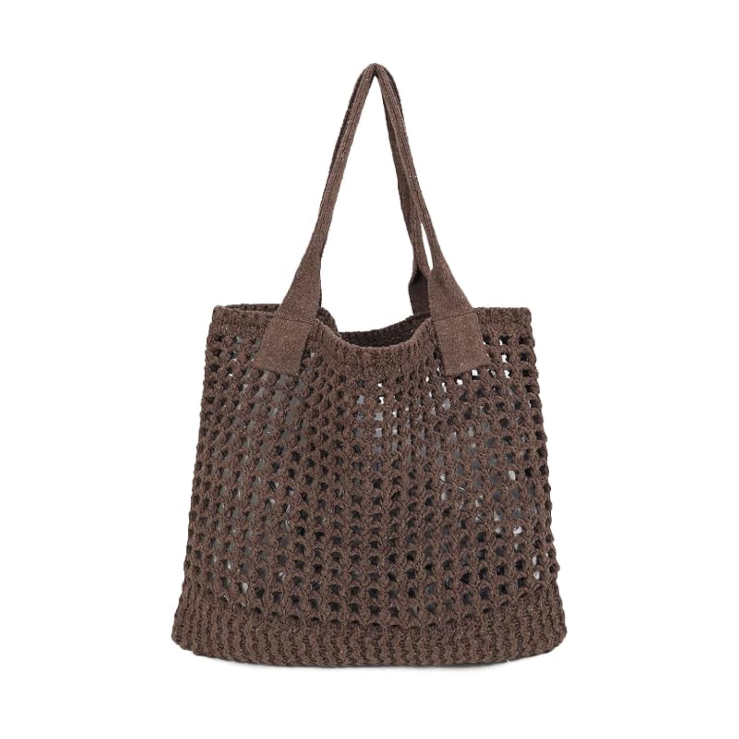 Women's Beach Tote Bag, Crocheted Knit Hollow Design, Stylish & Spacious Tote for Beach,Travel,and Everyday Use,Cute Aesthetic Summer Handbag(khaki)
