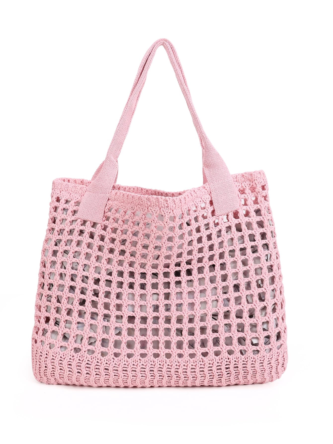 Women's Beach Tote Bag, Crocheted Knit Hollow Design, Stylish & Spacious Tote for Beach,Travel,and Everyday Use,Cute Aesthetic Summer Handbag(khaki)