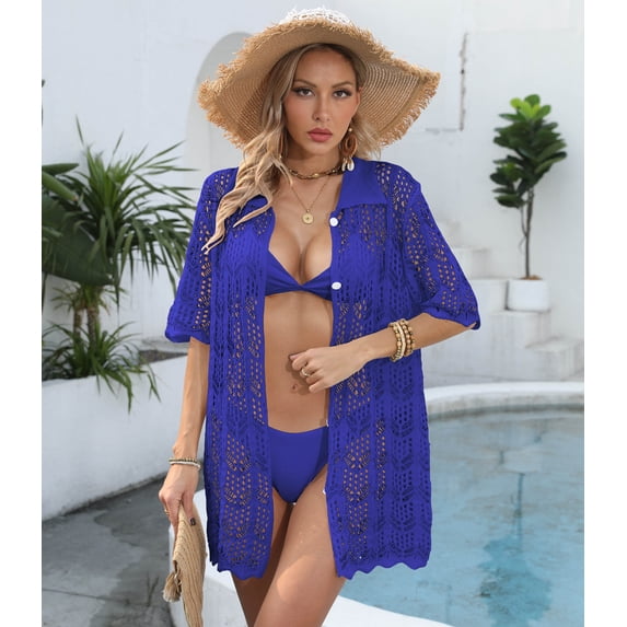 Women's Beach Vacation Sun Protection Shirt Hollow Woven Sweater Jacket Bikini Cover-up