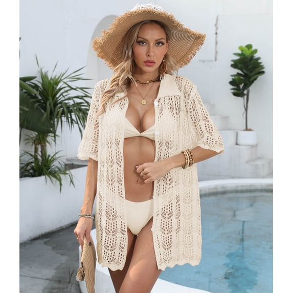 Women's Beach Vacation Sun Protection Shirt Hollow Woven Sweater Jacket Bikini Cover-up