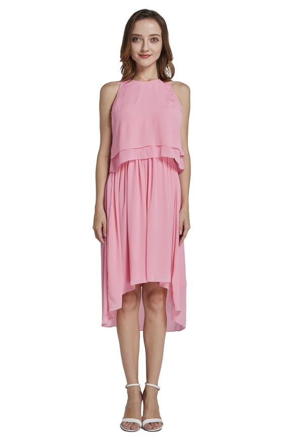 Women's Beach Wedding Double Ruffle Top Highlow Bridesmaid Dress