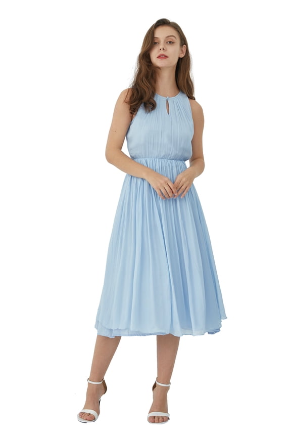 Women's Beach Wedding Keyhole Neckline Midi Bridesmaid Dress