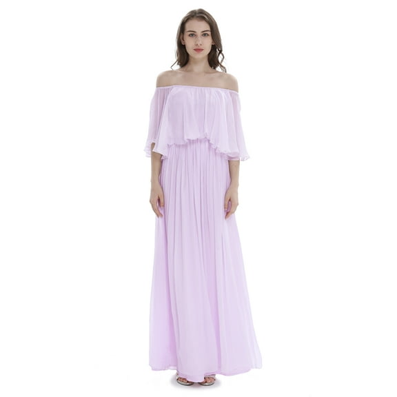 Women's Beach Wedding Off-Shoulder Long Ruffle Floor Length Bridesmaid Dress