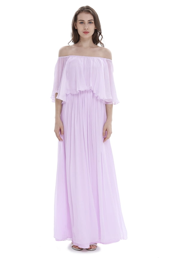 Women's Beach Wedding Off-Shoulder Long Ruffle Floor Length Bridesmaid Dress